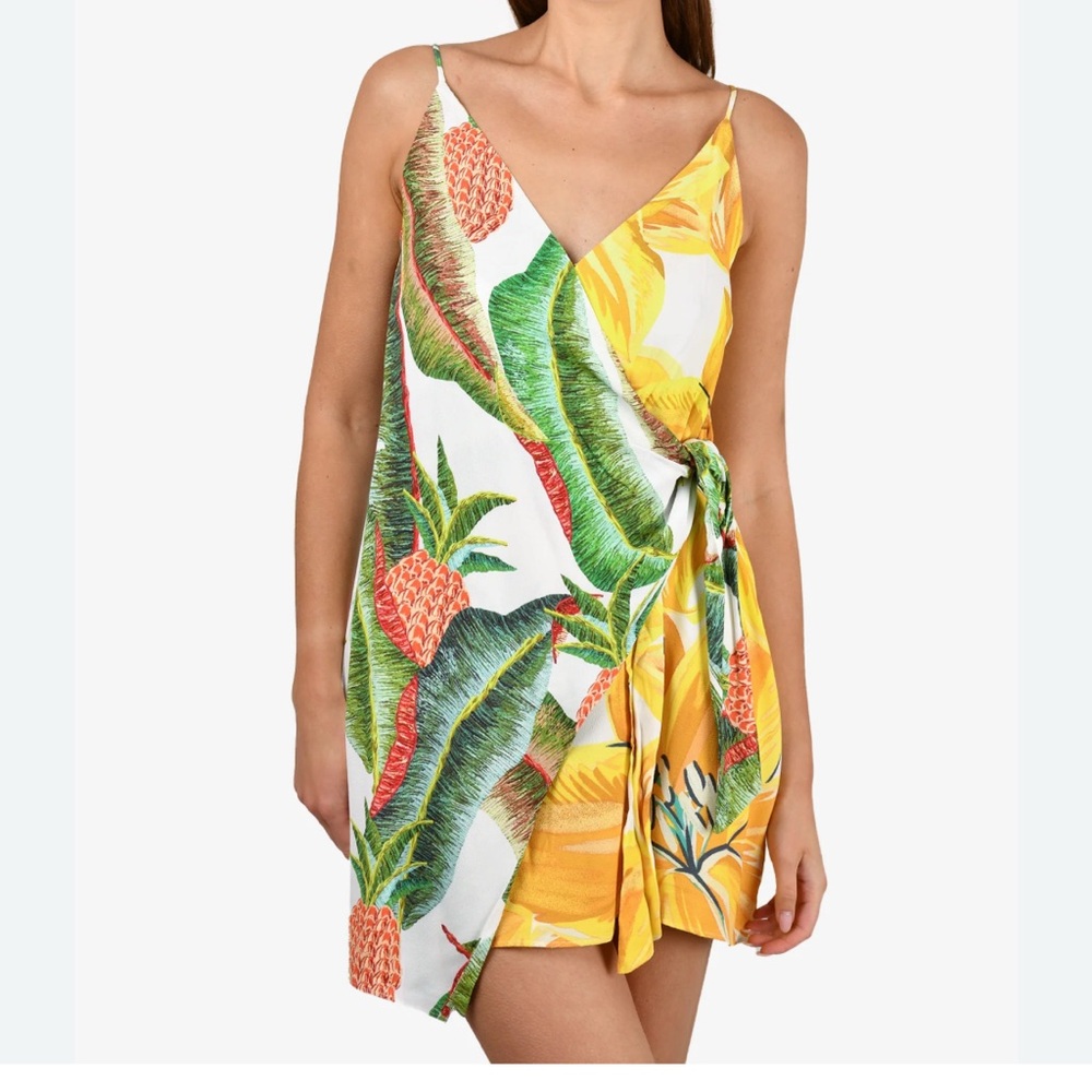 FARM RIO wrap dress palm print